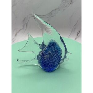 Murano Topical Fish Art Glass 5.5" Hand Blown Sculpture Sommerso Blue Fish